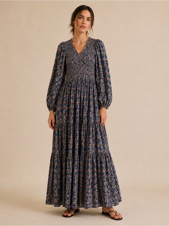 Apiece Apart Dresses & Skirts - Apiece Apart Olivas Floral Fit & Flare Maxi Dress Smocked Bodice Long Sleeve